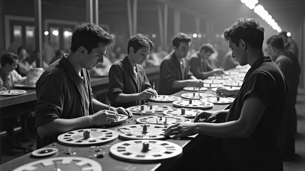 Workers assembling View-Master reels in a factory