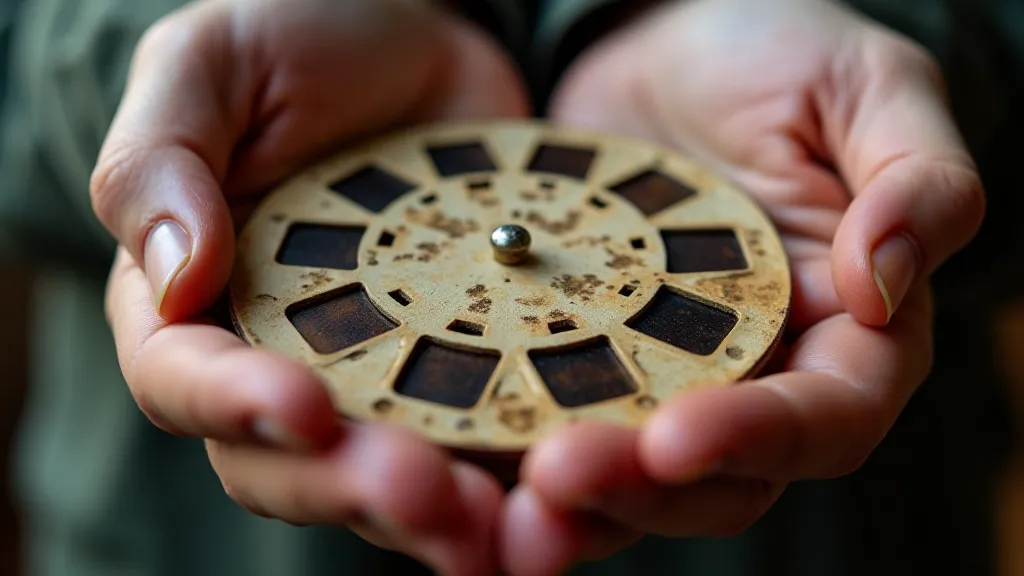 Vintage View-Master reel in hands