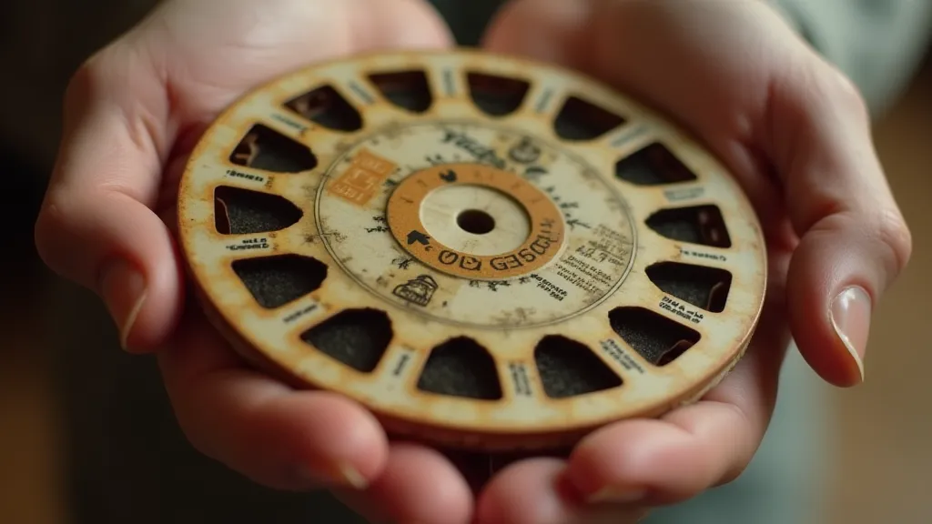 Vintage View-Master reel in a hand