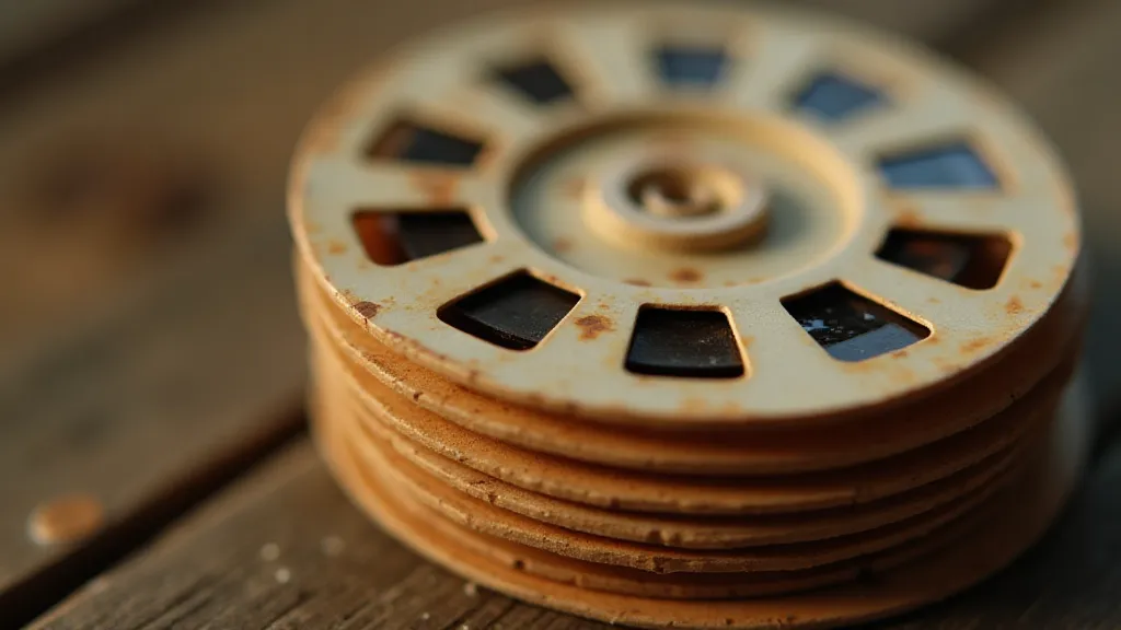 Stack of vintage View-Master reels.